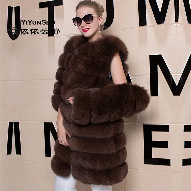 

YIYIYUNSHU Detachable Real Fox Fur Coat Women Winter Thick Natural Fur Jacket O-Neck Genuine Leather Plus Size Fur coat women
