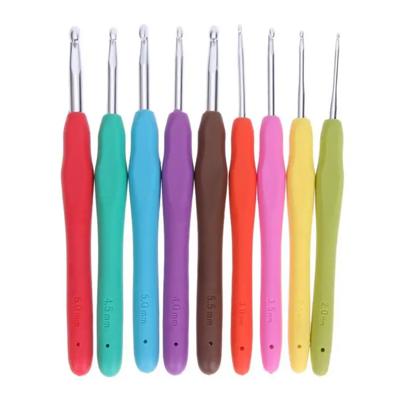 

9pcs/set Crochet Hooks Set Knitting Needles TPR Handle Sewing Needles DIY Weaving Knitting Tools DIY Crafts Kit Loom Tool Band