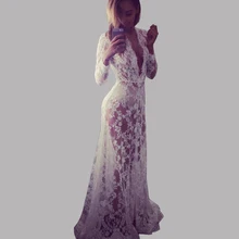 Hot 2016 Autumn Perspective Long Dress Women Fashion Lace Vestidos Plus Size Sexy Slim Party Dresses Elegant Vestido De Festa
