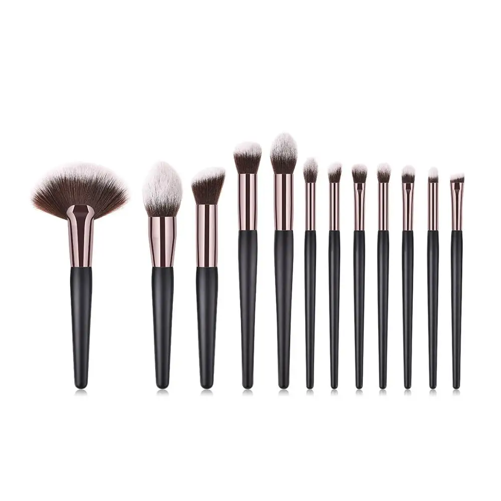 

12pcs classic large fan-shaped black goat synthetic hair eye shadow eyebrow blend smoked makeup brush set