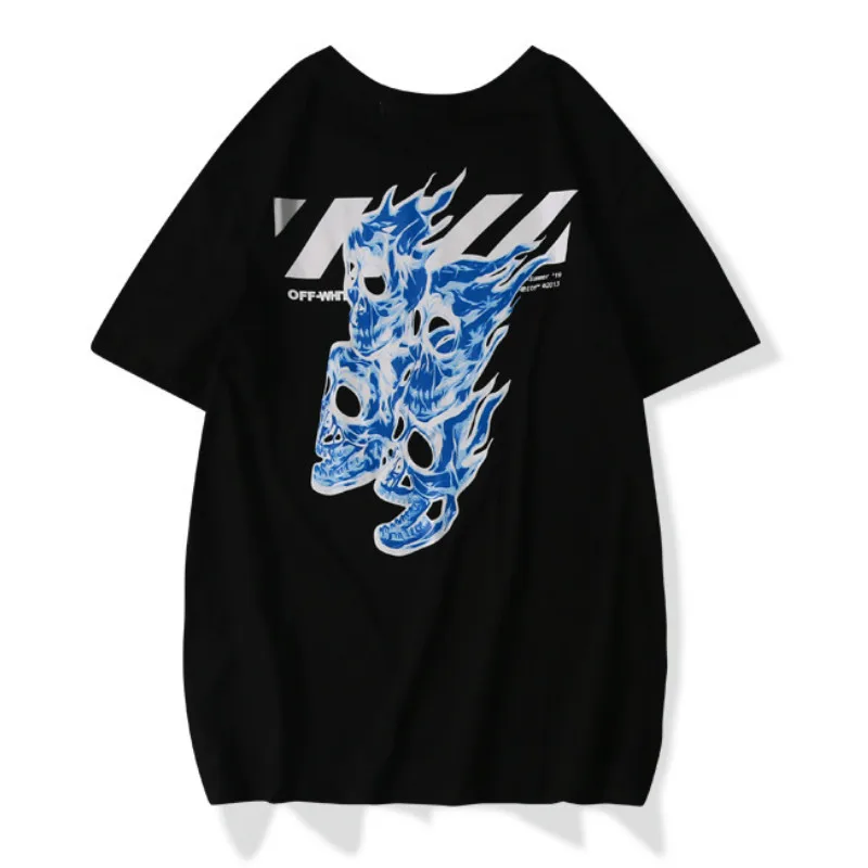 

Off Spring Summer New Skulls Print O-Neck Tshirts Streetwear Hip Hop Men Casual Short Sleeve Tops Tees Cotton Male T Shirts