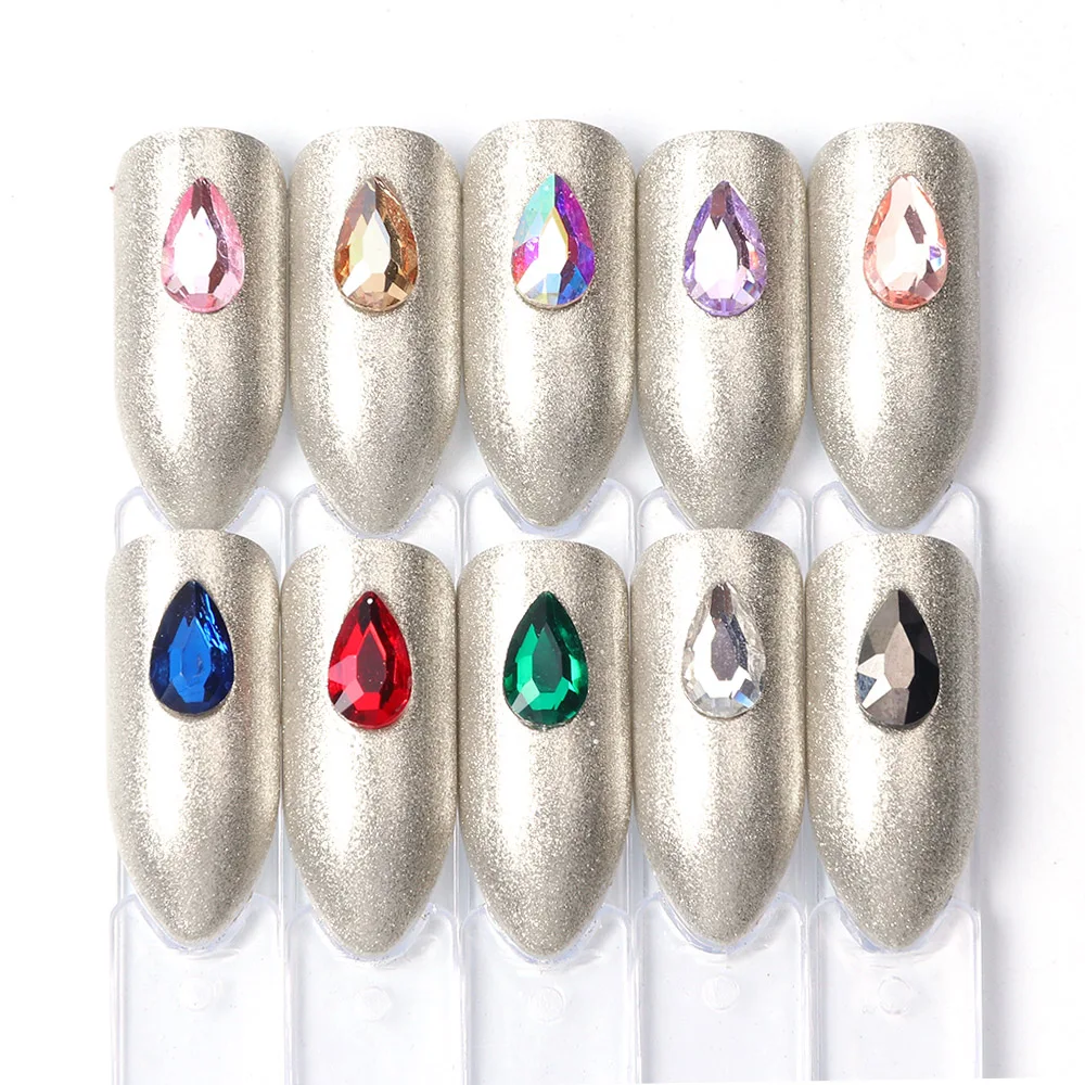 10 шт 3D Красочные Стразы капля ногтей Дизайн Золотой плоской основе алмазные гелевые Драгоценности для ногтей Аксессуары для маникюра TRA41