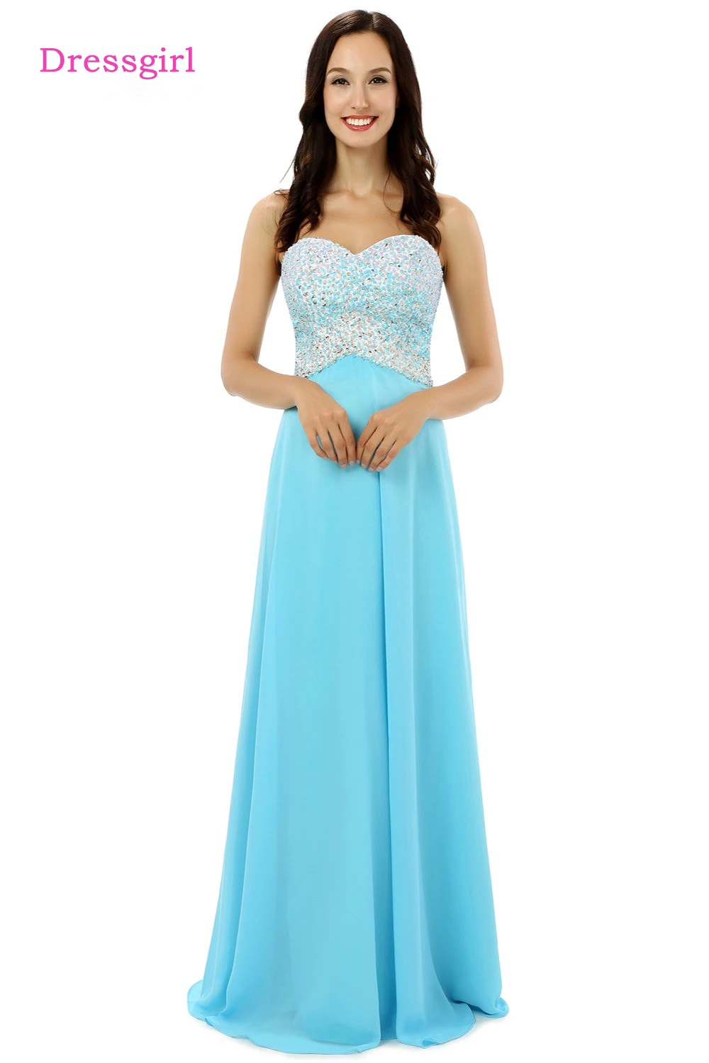 Elegant Pool Blue Evening Dresses 2019 A-Line / Princess V-Neck Beading  Crystal Sleeveless Backless Floor-Length / Long Formal Dresses