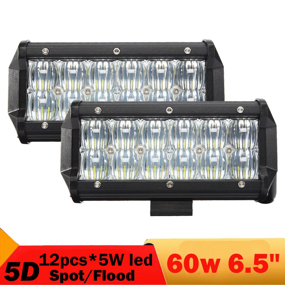 

2pcs 60W 5D 6.5'' Led Word Light Headlight 12V 24V IP68 Offroad Daytime Running Light Truck Boat Bus Spot Flood Driving Fog Lamp