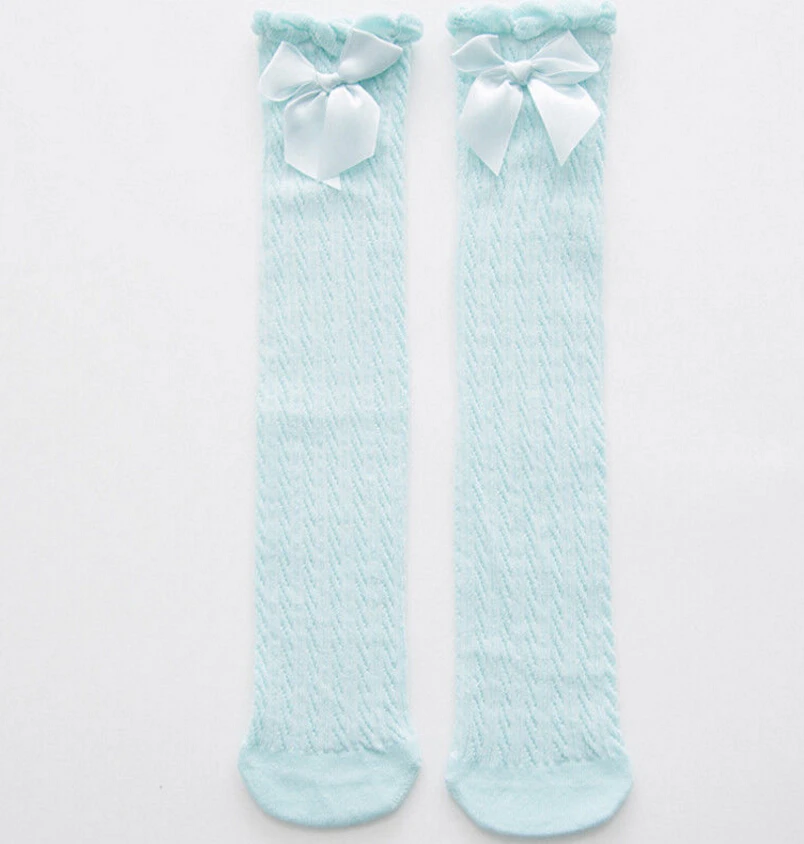 Дышащие хлопковые носки до колена для маленьких принцесс, носки для малышей, милые летние носки с бантом для девочек - Цвет: 28cm