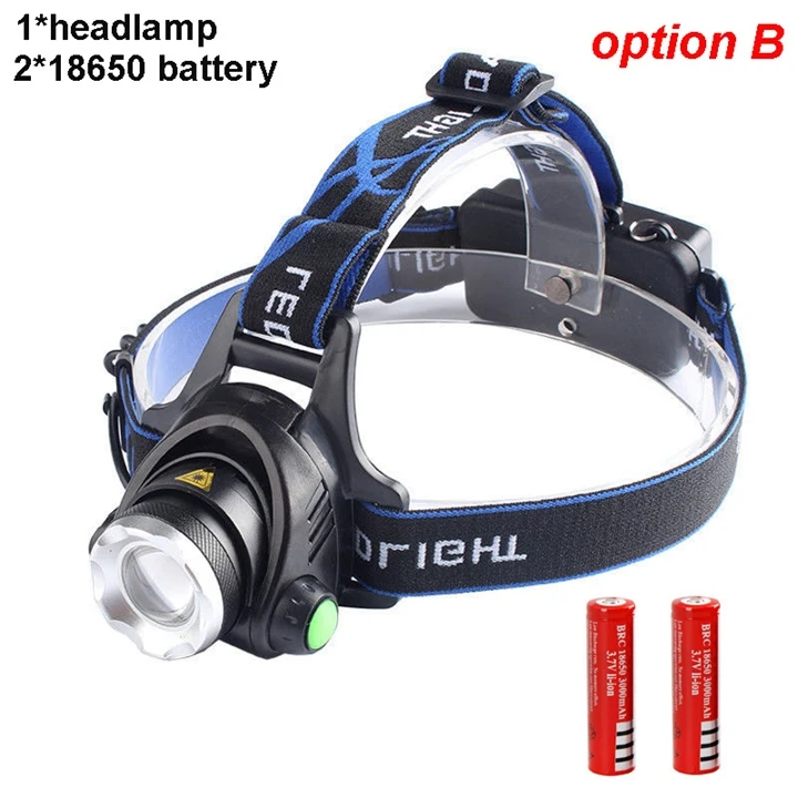 Высокая яркость 5000LM CREE XM-L T6 светодиодный налобный фонарь с регулируемым зумом, Водонепроницаемый Головной фонарь для рыбалки с Предупреждение лампа - Испускаемый цвет: option B