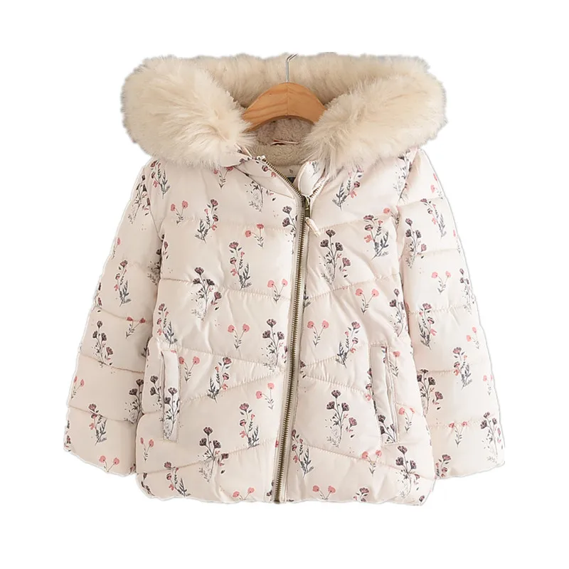 

532463195 Baby girl Jacket Winter Girl Coat Floral Fleece Hooded fur Flower Worm Baby Outerwear Kids Jacket winter Child Clothes