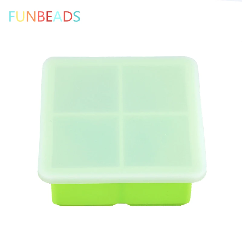 

Retail 4 Grid Form For Ice Large 4.8cm Silicone Ice Cube Maker With Cover Frozen Popsicle Molds Ice Molds CM008