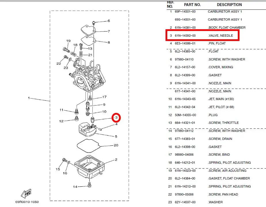 Карбюратор игольчатый клапан 61N-14392-00 для Parsun Hidea Yamaha подвесной двигатель 30HP 25HP E25 E30 61N-14392