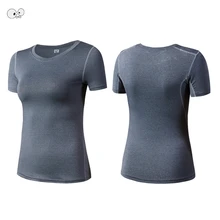 Новинка, Женская компрессионная футболка, быстросохнущие колготки для бега, фитнес MMA, футболки для йоги, однотонные футболки с коротким рукавом для тренировок, женские футболки