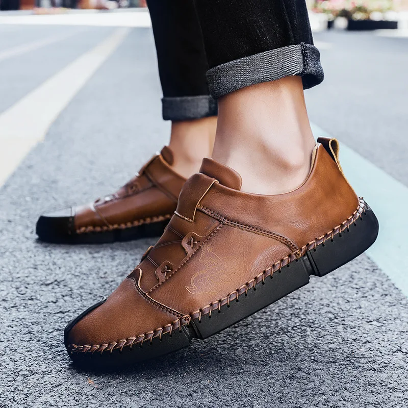

Spring men's shoes leather peas shoes men's wild large size soft bottom men's casual leather shoes set foot a pedal lazy shoes