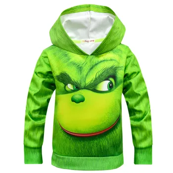 GRINCH full face 3D Clothes Boys Hoodies T Shirts For Boys Children Sweatshirts Cartoon Kids Tee Tops Cosplay the GRINCH Costume 4