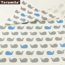 Teramila Fabrics Cotton Twill Tissue Printed Cartoon Blue and Grey Whale Patterns Textile Clothing Bedding Dolls Decoration