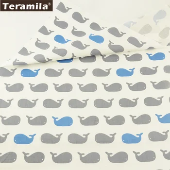 

Teramila Fabrics 100% Cotton Twill Tissue Printed Cartoon Blue and Grey Whale Patterns Textile Clothing Bedding Dolls Decoration