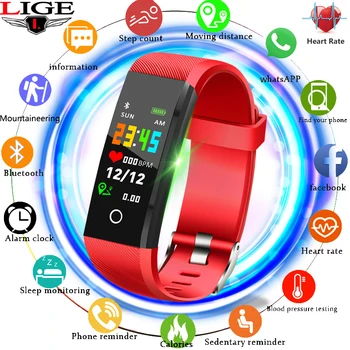 

LIGE Sport Smart Bracelet IP67 Waterproof Fitness tracker Heart Rate Blood Pressure Monitor Smart Wristband bluetooth Bracelet