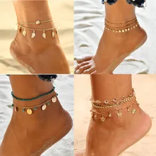 Crazy Feng/Винтажный Браслет на ногу с круглыми бусинами и подвеской в виде листьев для женщин, Богемский Браслет на ногу, босоножки, ювелирные аксессуары