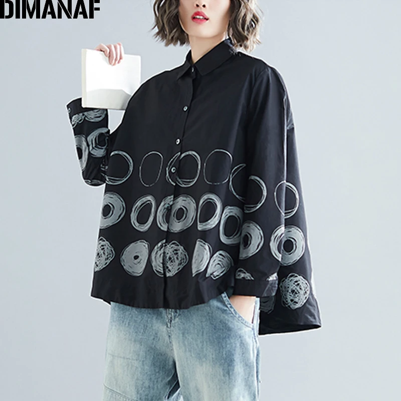 

DIMANAF Plus Size Women Blouse Shirts Lady Tops Big Size Female Clothes Loose Casual Long Sleeve Print Polka Dot Cardigan 2019