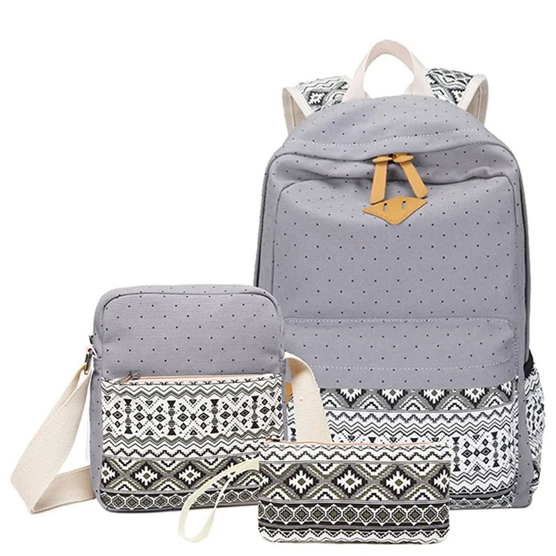 

3 pcs/set Polka Dot Printing Women Backpack Cute Lightweight Canvas Bookbags Middle High School Bags for Teenage Girls, Blue