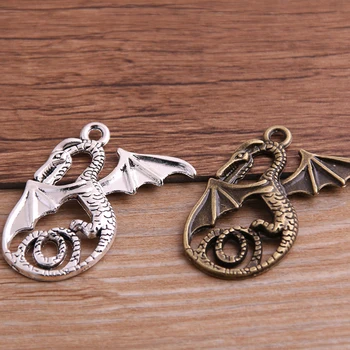 

6PCS 29*37mm Metal Alloy Two Color Big Dinosaur Charms Animal Pendants for Jewelry Making DIY Handmade Craft