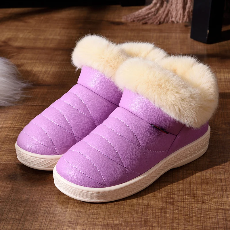 ASIFN Men Slippers with Fur Plush Warm Winter Women Fur Slipper Solid Men Shoes Couple Platform Soft Indoor Fluffy Home Male - Цвет: F