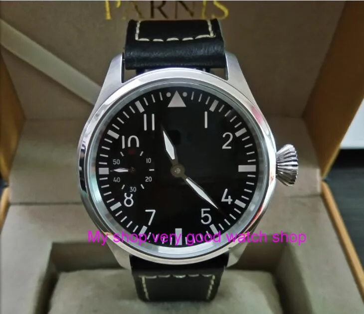 

47mm parnis Black dial Asian 6497 17 jewels Mechanical Hand Wind gooseneck movement men watch green luminous zdgd275a