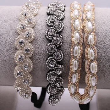 Wedding Vintage Nuziale Strass Intrecciato Fascia del fiore Della Perla Fascia Elastica Dei Capelli Per Le Donne e Le Ragazze Accessori Per Capelli