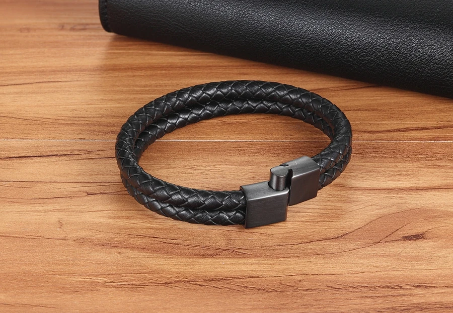 XQNI индивидуальный кожаный браслет двойной слой черный браслет для женщин унисекс аксессуары ювелирные изделия подарок на день рождения