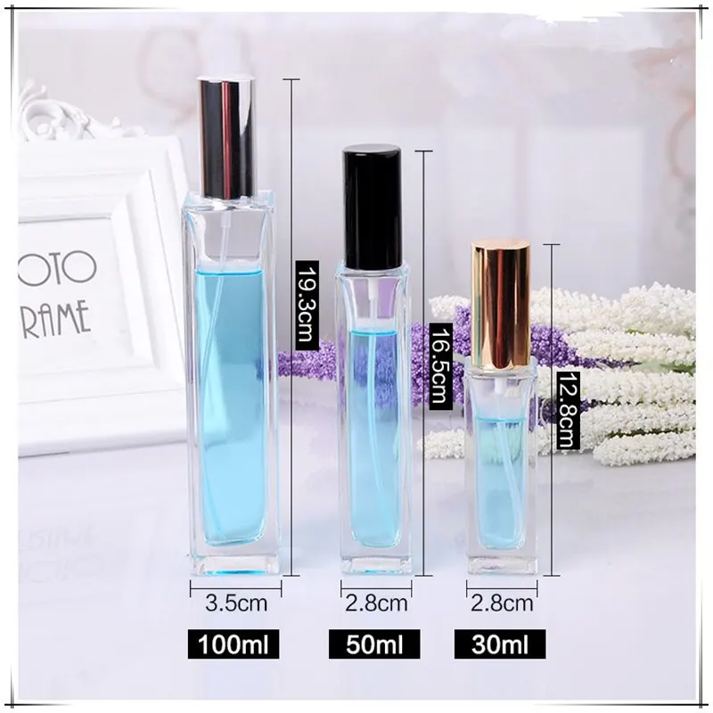 

30ml 50ml High-grade transparent square glass perfume bottle fine mist spray empty cosmetics bottle F20171726