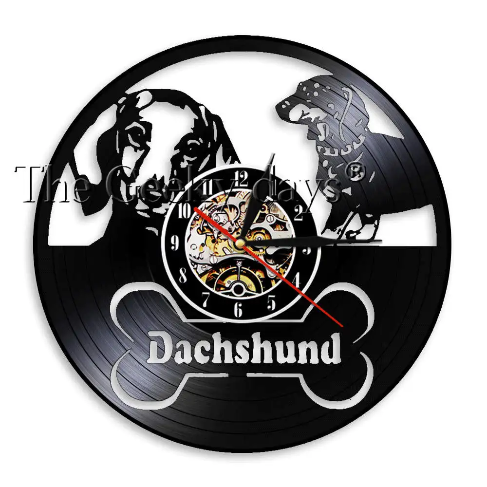 

Dachshund Vinyl Record Wall Clock Unique Handmade 3D Quartz Sausage Dog Wall Art Decor Clock Pet Animals Dog Lover Room Decor