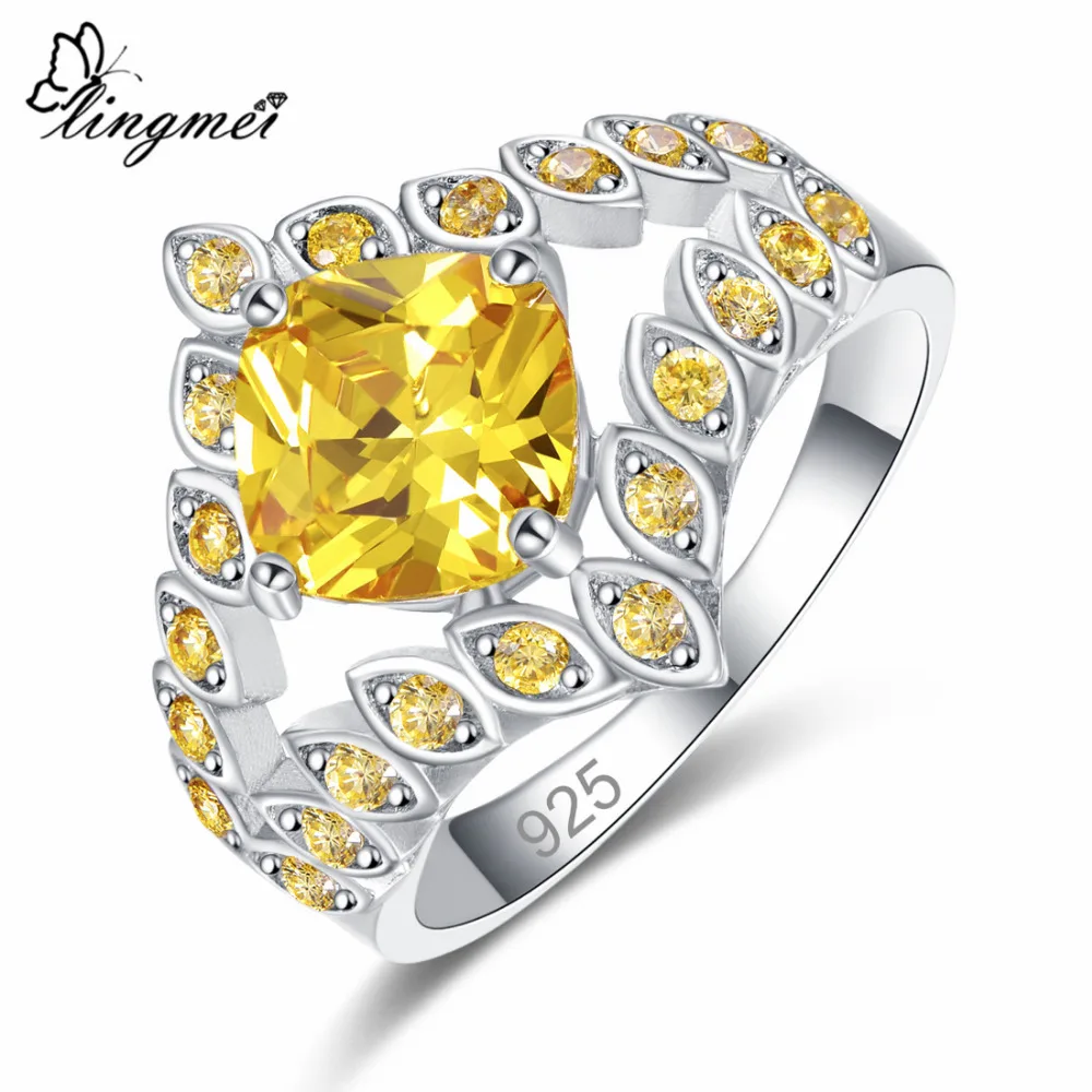 

Lingmei Gorgeous Cocktail Party Round Marquise Jewelry Purple & Gold Zircon Silver Ring Size 6 7 8 9 Wedding Band Jewelry