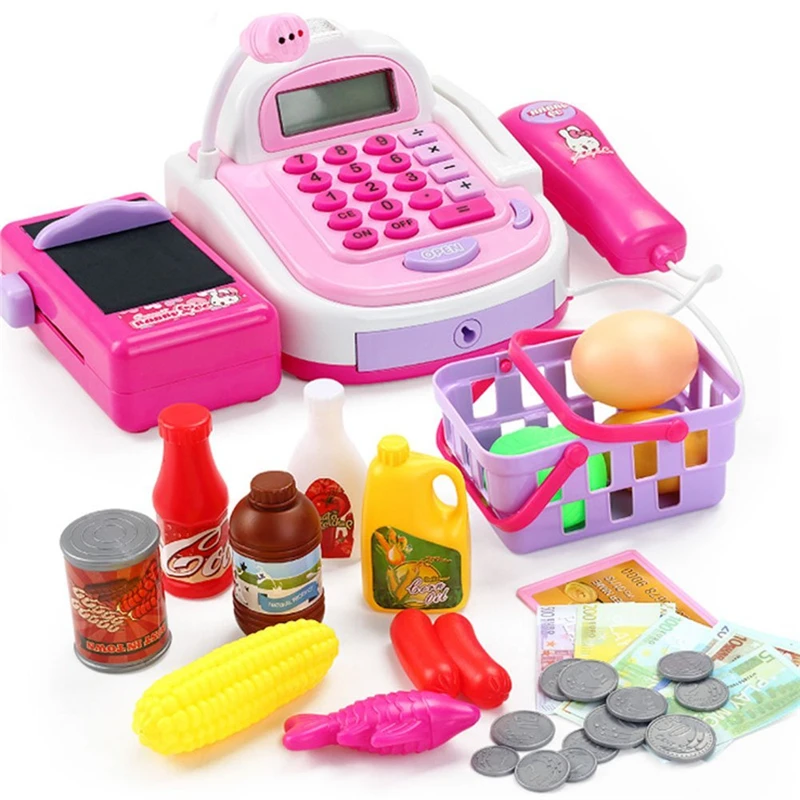 

Kids Plastic Cash Register Cashier Pretend & Play Children Early Educational Toy with Shopping Basket