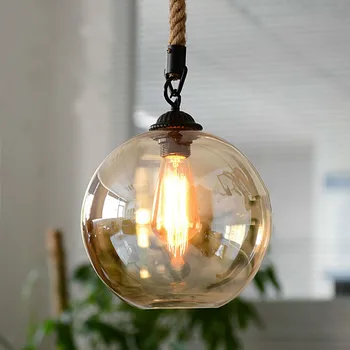 

Loft Vintage retro Industrial Glass Ball Hemp rope Pendant Lights E27 Fixtures for Restaurant Dining room Living Room Cafe Bar