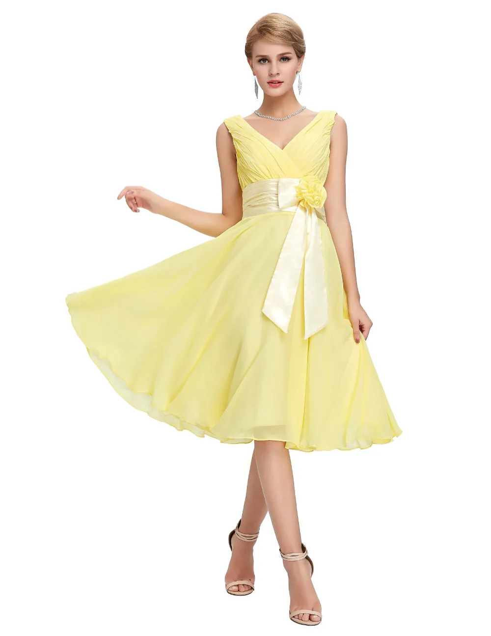 Knee Length Short Chiffon Bridesmaid Dress