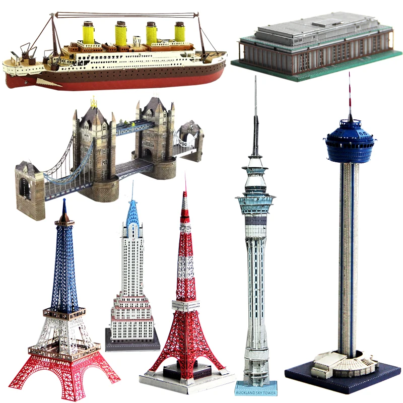 

3D Metal Model Puzzle Construction Series Colorful Titanic/Eiffel Tower/FERRIS WHEEL/SUNDIAL BRIDGE/BROOKLYN BRIDGE Adult Toys