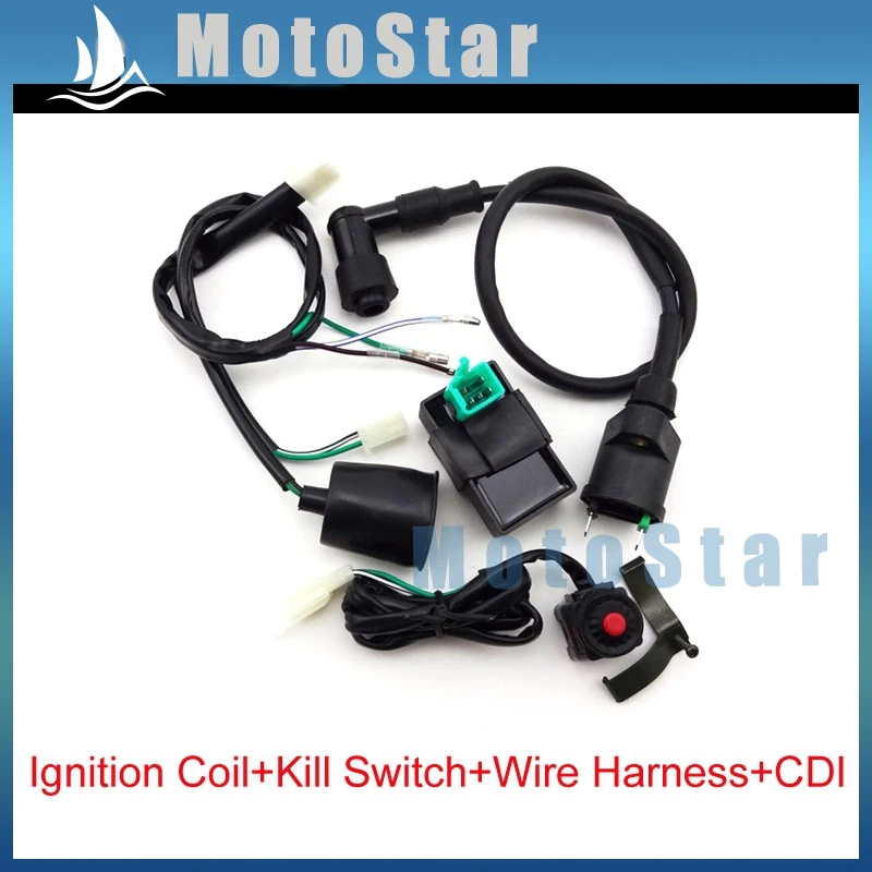 90 110 125 140 150cc Dirt Pit Bike Wiring Harness Kill Switch Ignition Coil CDI