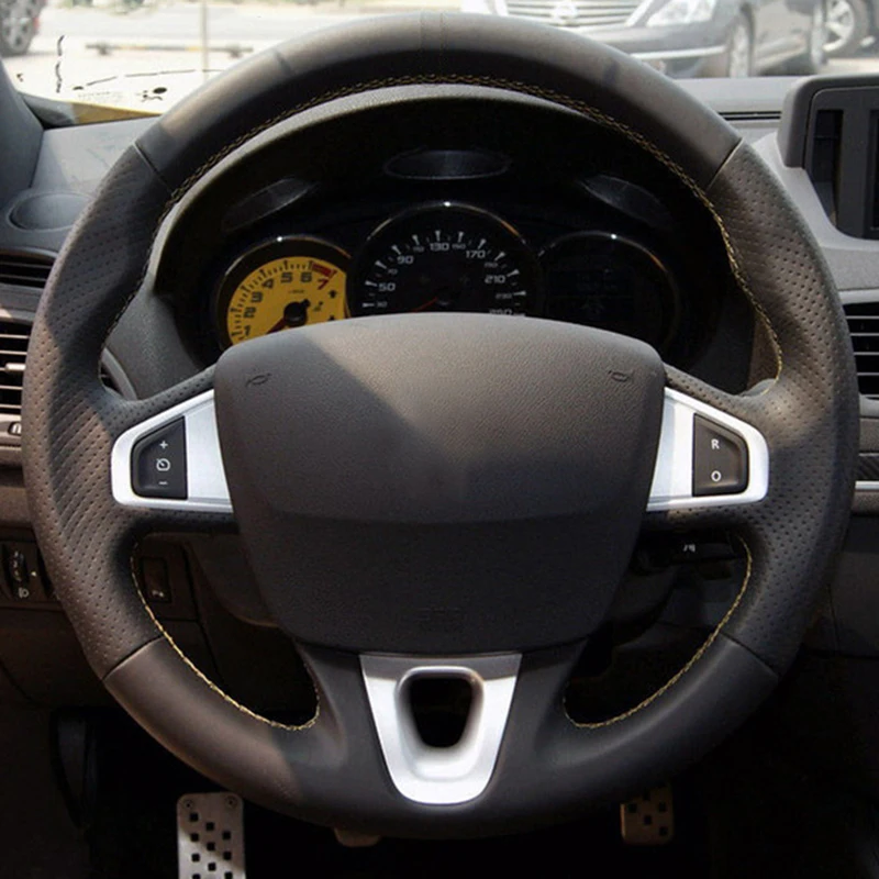 Черный чехол рулевого колеса автомобиля из искусственной кожи для Renault Megane 3 2009- Fluence ZE 2009- Scenic 2010