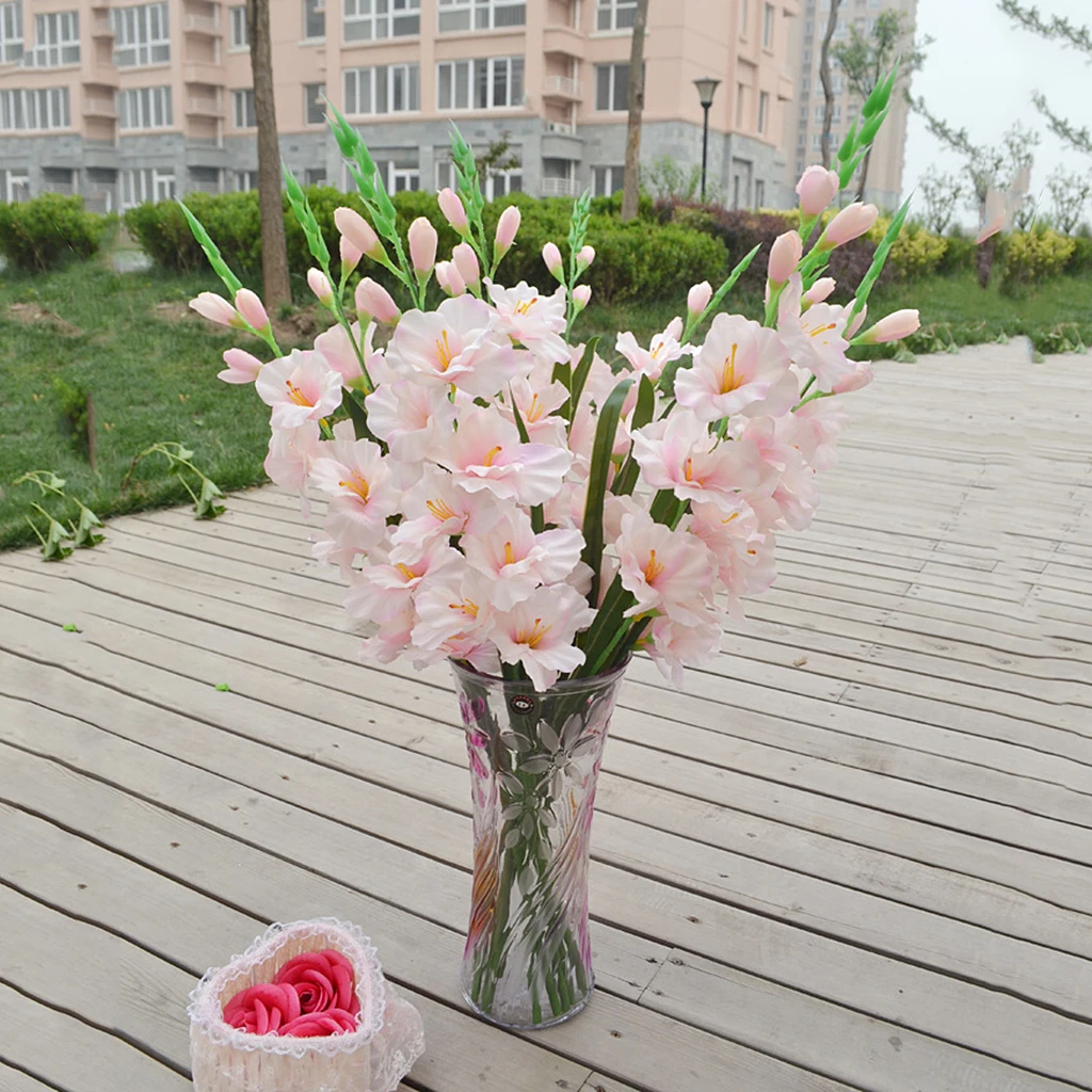 

Artificial Silk Flower Fake Simulation Gladiolus Flower Stem Leaf Wedding Party Favor Home Shop Decor Photo Props