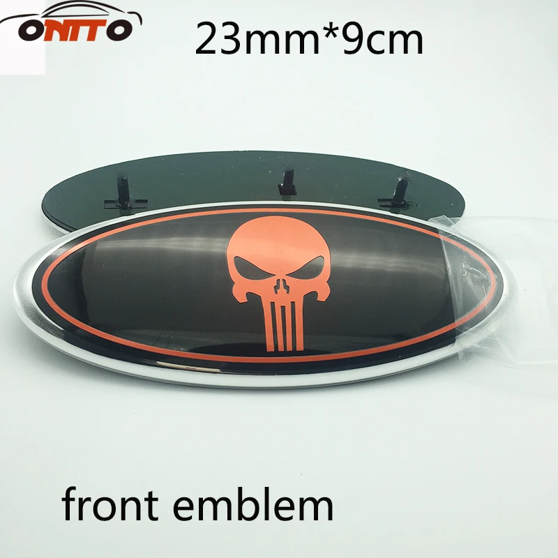 

Car Styling 10pcs 23mmX23mm red skull Front Grille Tailgate Rear Boot Emblem Badge Punisher rear car-styling