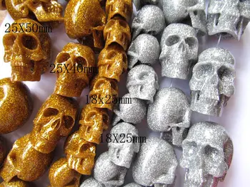 

fashion 18x25-25x50mm full strand gergous acrylic resin plastic beads skull skeleton gold sand assortment pendant