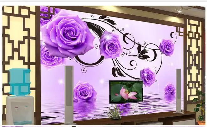 

3d wallpaper 3d tv wall paper 3 d TV 3 d home TV setting wall picture purple roses sitting room decorative pattern wallpaper