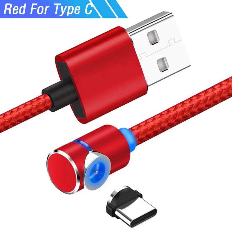 90 градусов прямоугольный Магнитный Usb кабель для зарядки mi cro Usb type-c магнит Кабо Tipo C для Motorola One Red mi Note 4 mi x 3 - Цвет: Red For Type C