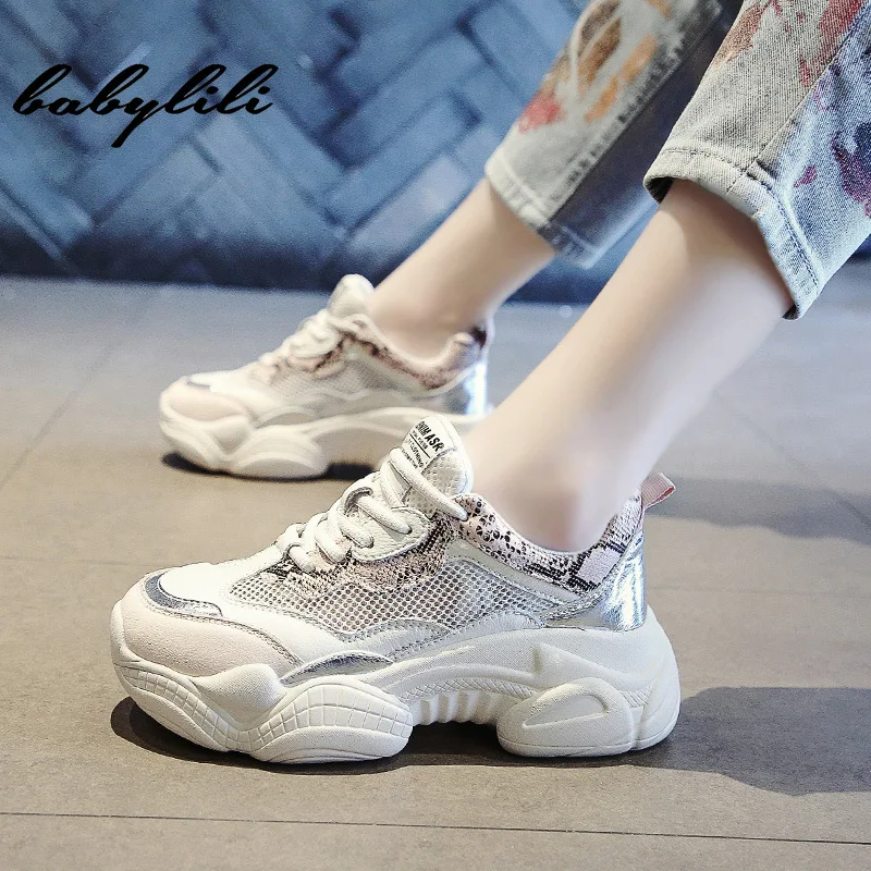 

2019 New Thick soled Mesh Casual Women Shoes Woman Sneakers Breathable Walking Platform Ladies female Chaussures Snake Print