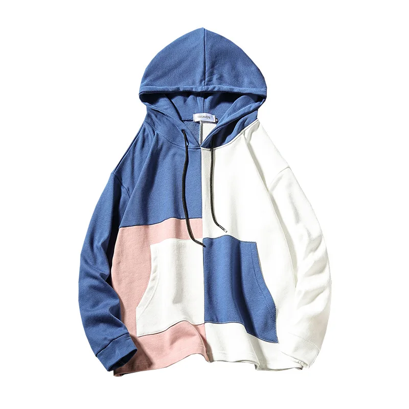 Overized 5XL Лоскутные мужские толстовки с капюшоном пуловер цветными блоками свитер