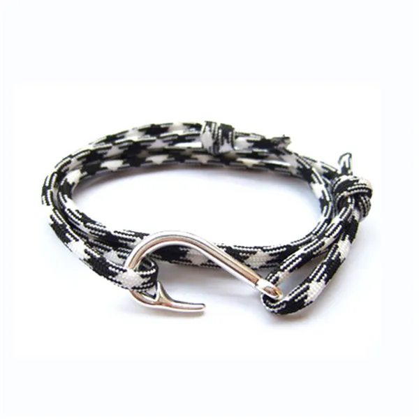 Black Silver Fish Hook Bracelet nautique Réglable Paracord Corde Homme Femme