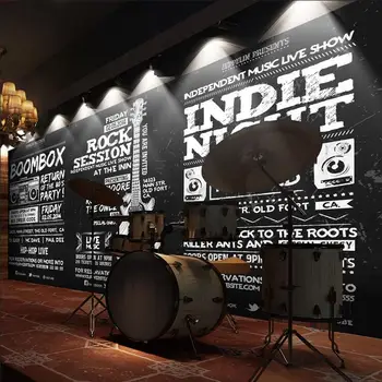 

Custom 3d mural 3D Black White Guitar Music graffiti mural living room sofa TV backdrop coffee house bedroom wallpaper mural