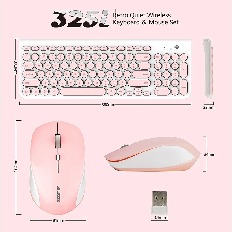 Ajazz 325i панк Keycap 2.4 ГГц Беспроводной USB эргономичная игровая клавиатура Мышь комбо + 1600 Точек на дюйм оптический Тихая геймер Мышь наборы для