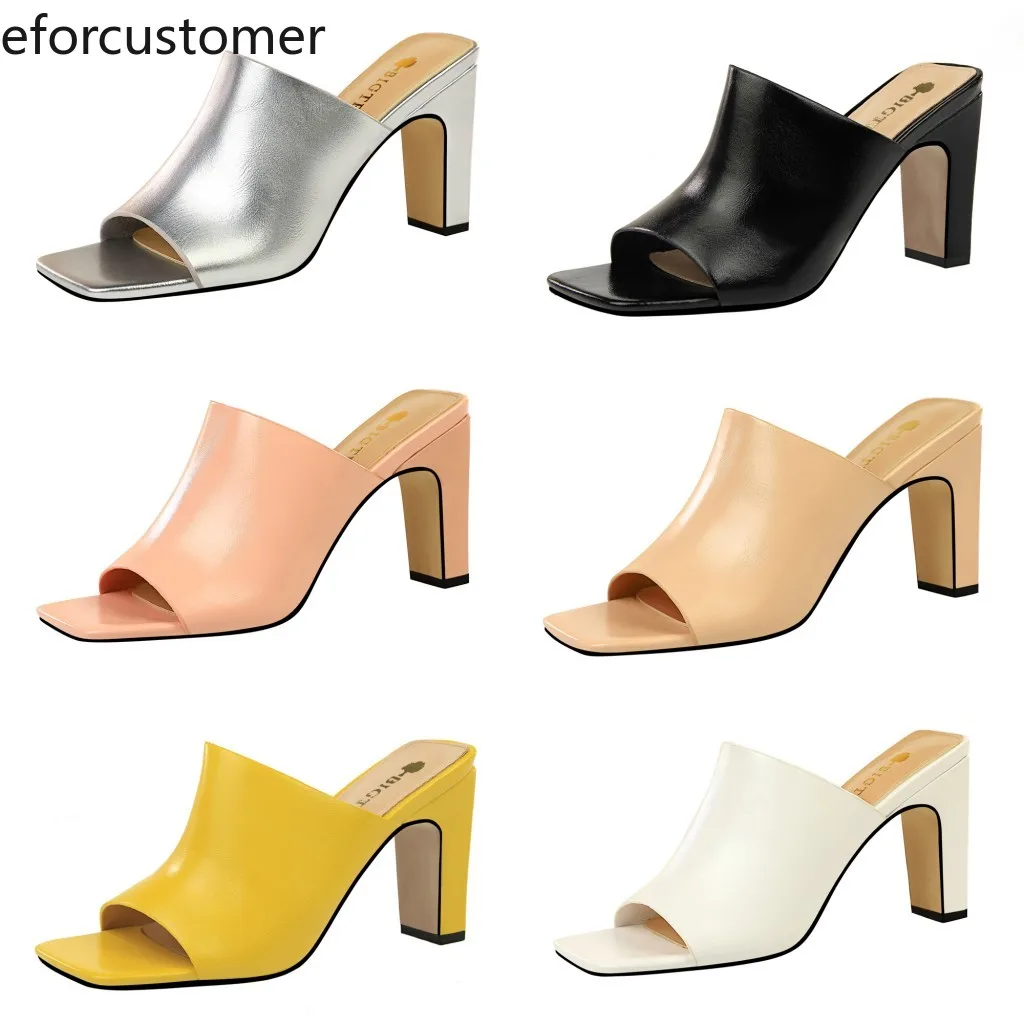 

Womens Luxury Shoes Heeled Sandals Chunky Block Mules Slippers Square Peep Toe Sexy Dress Party Office High Heels Sandals