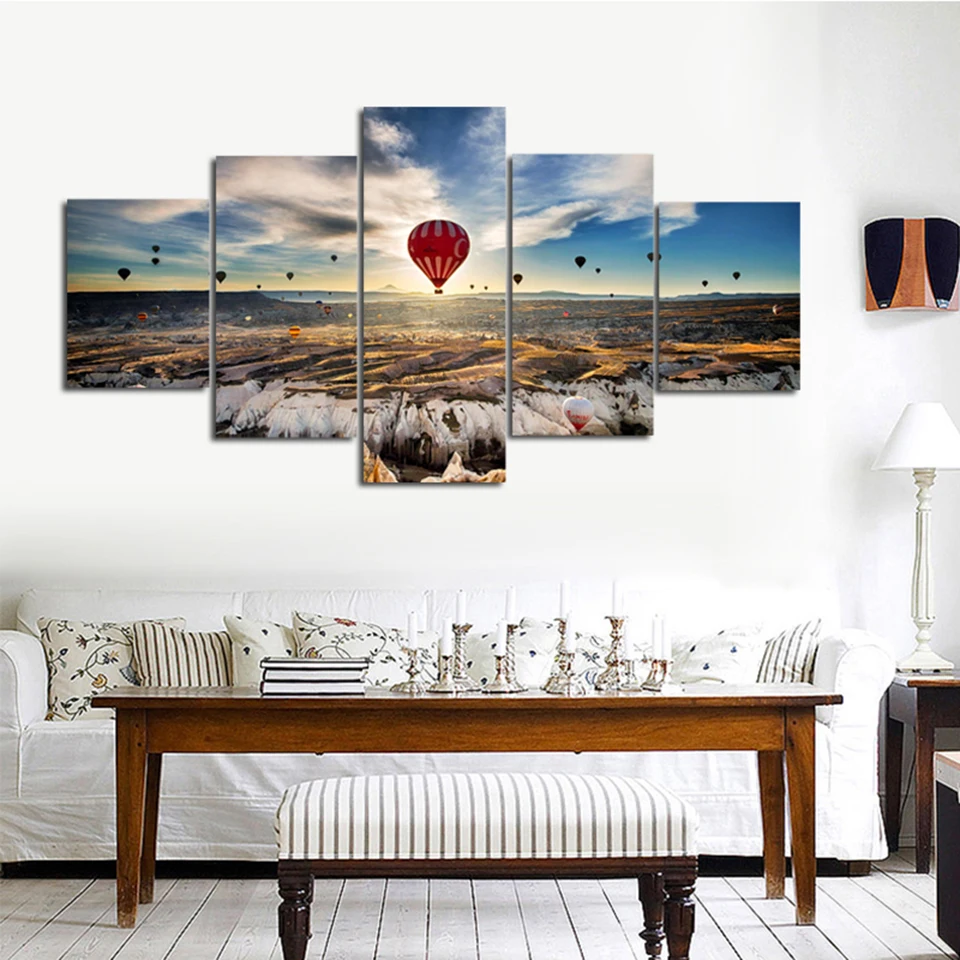 

Wall Art HD Prints Home Decor 5 Pieces Hot Air Balloon Canvas Landscape Painting Modern Modular Pictures Popular Artwork Poster