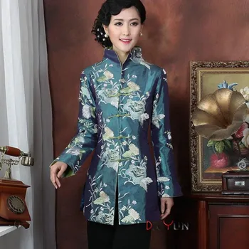 

Spring new orange pink lapel Traditional embroidery Chinese costume middle-aged mom long-sleeved Tops