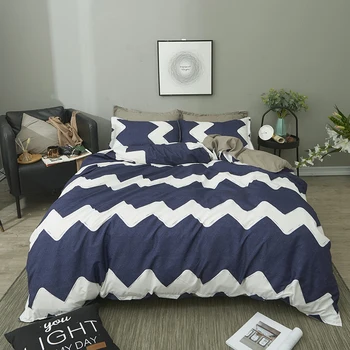 

Blue and white wavy stripes Bedding Sets Simple style Duvet Cover quilt cover Bed Sheet pillow case Good quality sells well